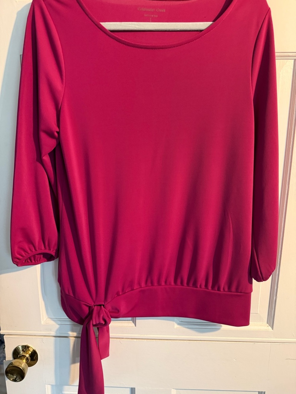 Coldwater Creek Magenta Tie-Hem Three-Quarter Sleeve Blouse